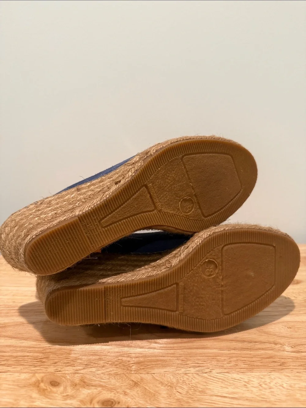 Fabiolas Blue Suede Leather Espadrille Wedge Slingback - Women's Size 38